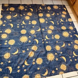 Vintage Celestial Shower Curtain Blue Gold Sun Moon Star Whimsigoth 65x65 Y2K